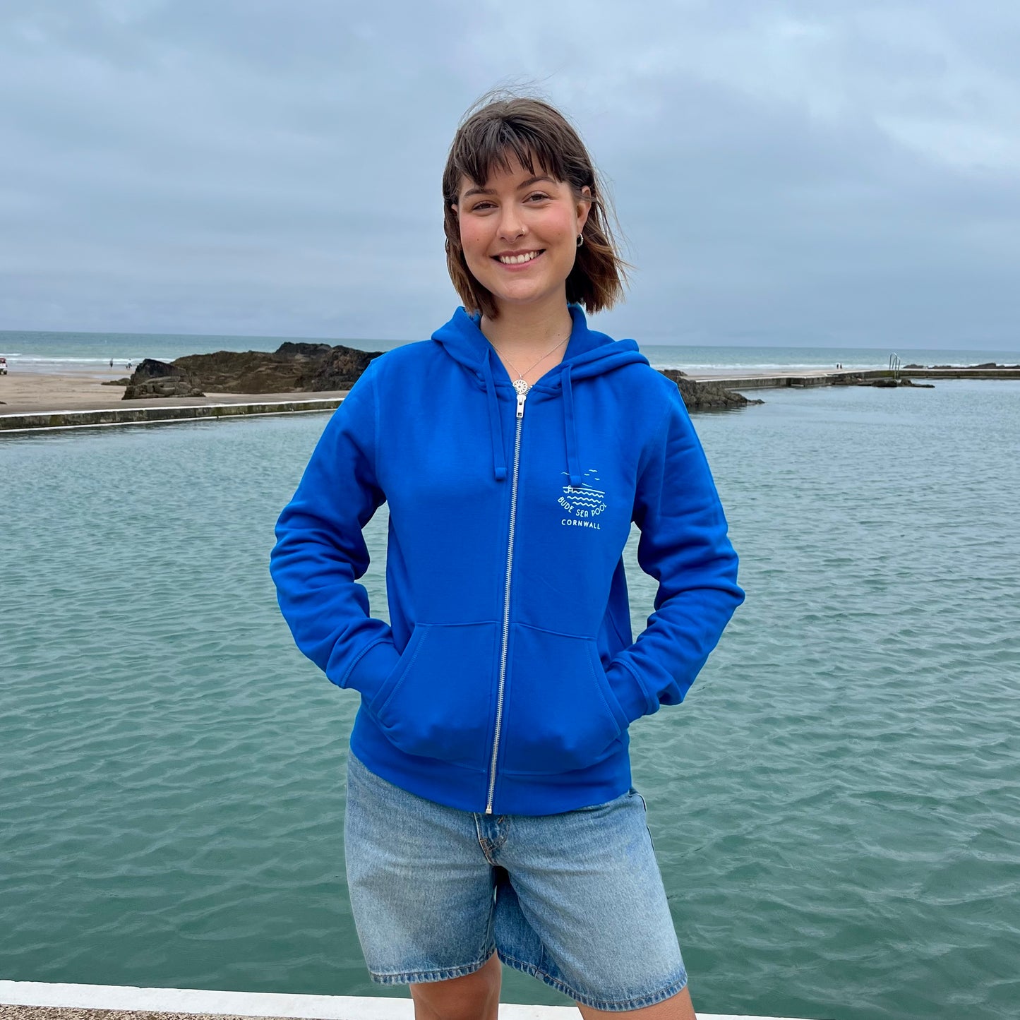 Unisex Organic Zipped Royal Blue Hoody