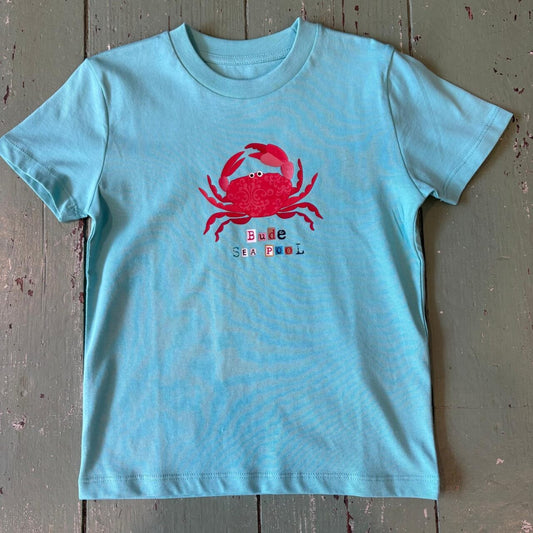 Childrens T-Shirt with Crab Motif (Pool Blue)